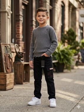 True Religion Boys' Black Jeans with Red Stitching Accent